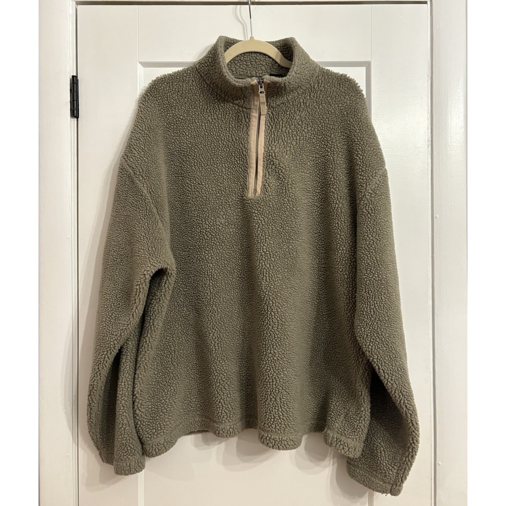 Vintage 90s Gap‎ Men's XL Tan 1/4 Zip Deep Pile Fleece Pullover Sweater Baggy